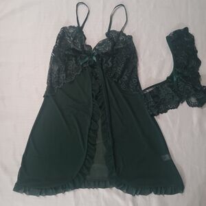 Luxe Dark Green Lace Chemise Set